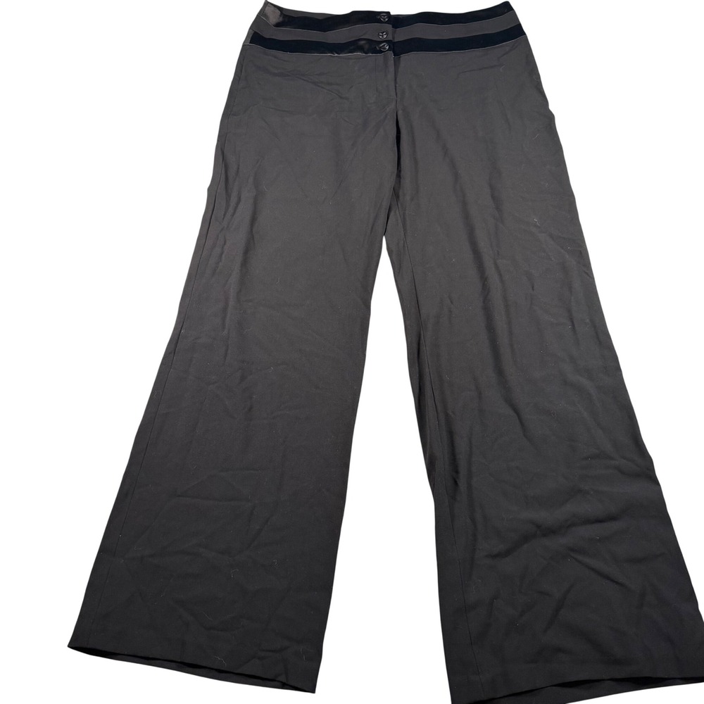 Ronen Chen Nikita Pants Women Size 5 Black Wide Leg Satin Trim High Rise NEW